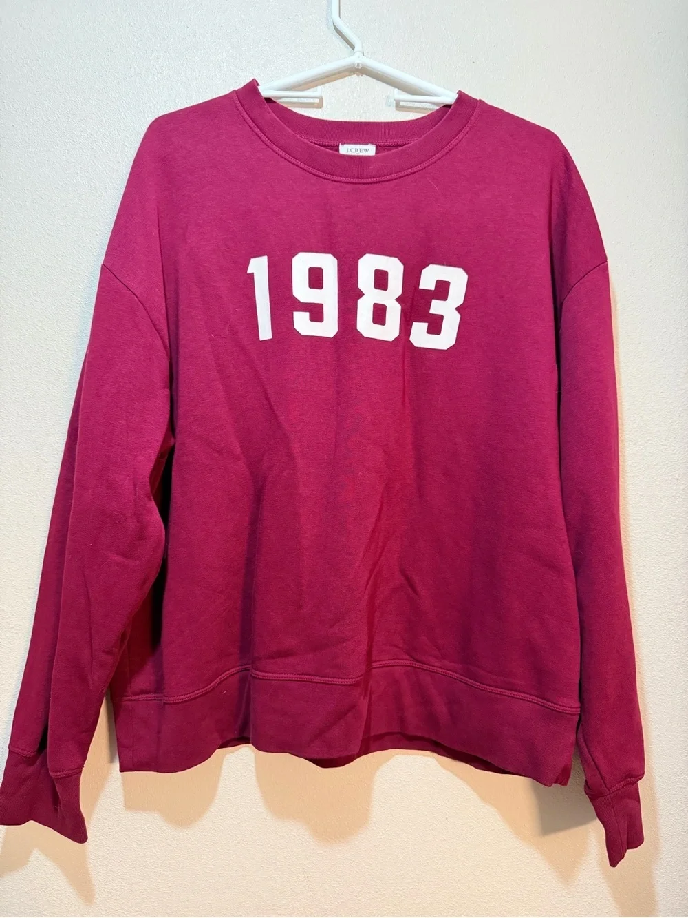 J. Crew Men's Burgundy Crewneck Sweatshirt with White '1983' Print